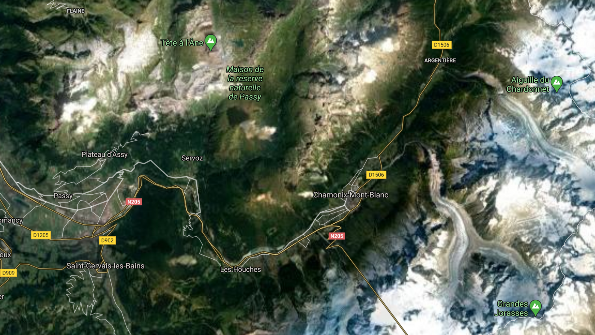 vue satellite de la vallée de Chamonix